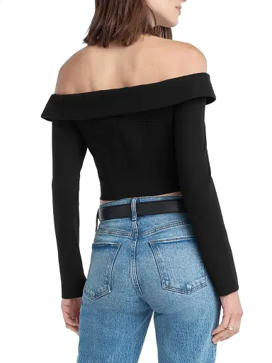 Favorite Daughter Women's The Payback Off-The-Shoulder Crop Top - Black - Size 8 | Thumbnail 4 Favorite Daughter Women's The Payback Off-The-Shoulder Crop Top - Black - Size 8 | Thumbnail 4