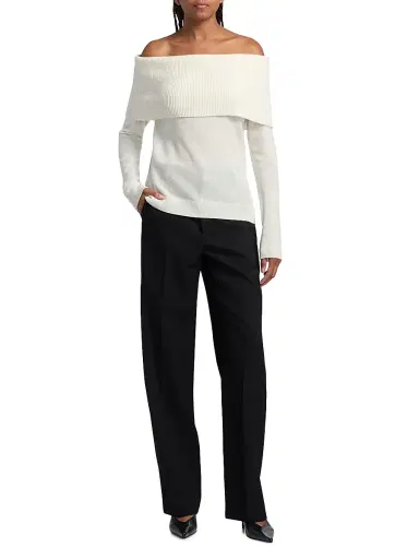 Saks Fifth Avenue Women's Cashmere Off-The-Shoulder Sweater - Frost White - Size XL | Thumbnail 2 Saks Fifth Avenue Women's Cashmere Off-The-Shoulder Sweater - Frost White - Size XL | Thumbnail 2