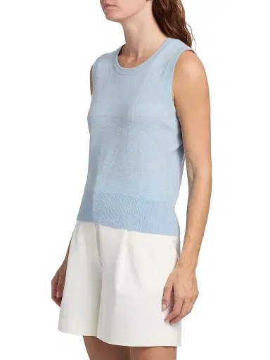 Saks Fifth Avenue Women's Rib-Knit Cashmere Sleeveless Sweater - Blue Sky | Thumbnail 4 Saks Fifth Avenue Women's Rib-Knit Cashmere Sleeveless Sweater - Blue Sky | Thumbnail 4
