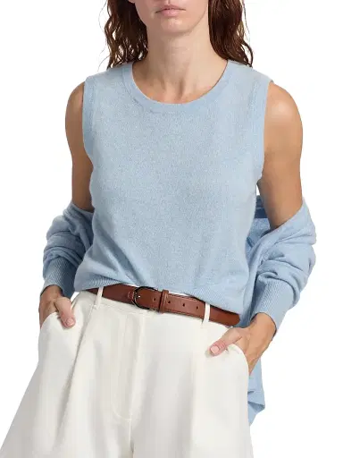 Saks Fifth Avenue Women's Rib-Knit Cashmere Sleeveless Sweater - Blue Sky | Thumbnail 6 Saks Fifth Avenue Women's Rib-Knit Cashmere Sleeveless Sweater - Blue Sky | Thumbnail 6