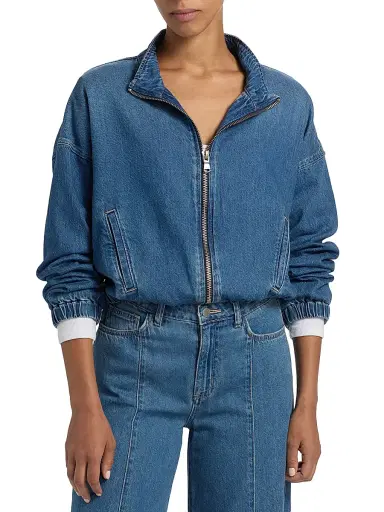 L'AGENCE Women's Dunia Zip-Front Denim Bomber Jacket - Wilton | Thumbnail 3 L'AGENCE Women's Dunia Zip-Front Denim Bomber Jacket - Wilton | Thumbnail 3