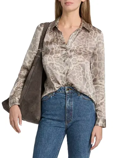 L'AGENCE Women's Tyler Leopard-Print Silk Blouse - Grey Multi Patch Leopard | Thumbnail 3 L'AGENCE Women's Tyler Leopard-Print Silk Blouse - Grey Multi Patch Leopard | Thumbnail 3