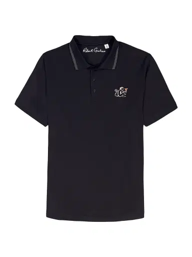 Robert Graham Men's Monkey Business Knit Polo Shirt - Black | Thumbnail 1 Robert Graham Men's Monkey Business Knit Polo Shirt - Black | Thumbnail 1