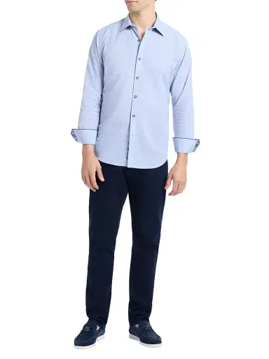 Robert Graham Men's Avondale Woven Chambray Cotton Shirt - Navy | Thumbnail 2 Robert Graham Men's Avondale Woven Chambray Cotton Shirt - Navy | Thumbnail 2