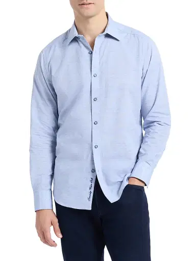 Robert Graham Men's Avondale Woven Chambray Cotton Shirt - Navy | Thumbnail 3 Robert Graham Men's Avondale Woven Chambray Cotton Shirt - Navy | Thumbnail 3