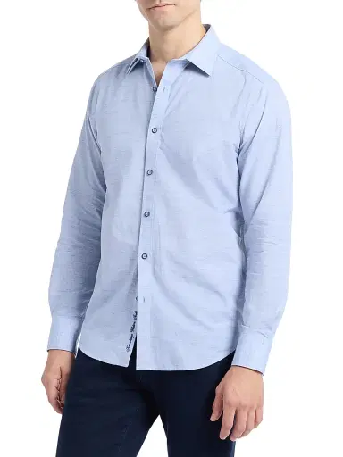 Robert Graham Men's Avondale Woven Chambray Cotton Shirt - Navy | Thumbnail 4 Robert Graham Men's Avondale Woven Chambray Cotton Shirt - Navy | Thumbnail 4