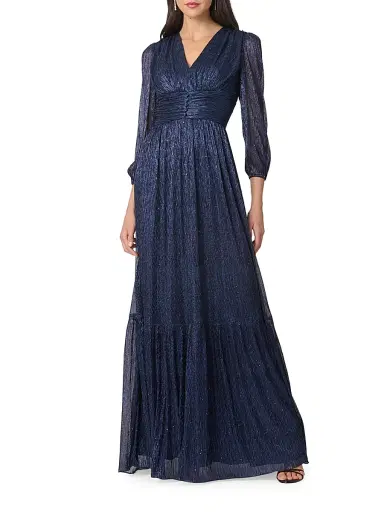 Shoshanna Women's Venus Ruffled Metallic A-Line Gown - Indigo | Thumbnail 2 Shoshanna Women's Venus Ruffled Metallic A-Line Gown - Indigo | Thumbnail 2