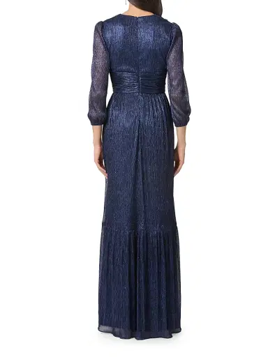 Shoshanna Women's Venus Ruffled Metallic A-Line Gown - Indigo | Thumbnail 3 Shoshanna Women's Venus Ruffled Metallic A-Line Gown - Indigo | Thumbnail 3