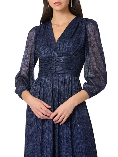 Shoshanna Women's Venus Ruffled Metallic A-Line Gown - Indigo | Thumbnail 4 Shoshanna Women's Venus Ruffled Metallic A-Line Gown - Indigo | Thumbnail 4