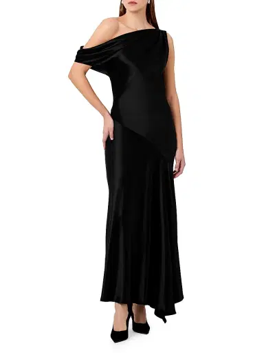 NICHOLAS Women's Sabrina Satin Off-The-Shoulder Asymmetric-Hem Evening Dress - Black | Thumbnail 3 NICHOLAS Women's Sabrina Satin Off-The-Shoulder Asymmetric-Hem Evening Dress - Black | Thumbnail 3