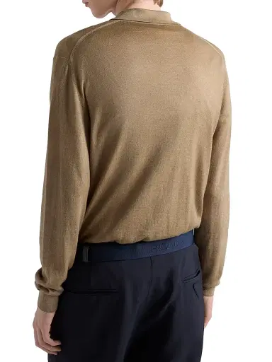 Prada Men's Wool and Silk Polo Sweater - Brown | Thumbnail 3 Prada Men's Wool and Silk Polo Sweater - Brown | Thumbnail 3