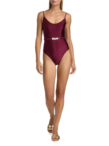 Zimmermann Women's Awaken Belted One-Piece Swimsuit - Burgundy - Size 2 | Thumbnail 2 Zimmermann Women's Awaken Belted One-Piece Swimsuit - Burgundy - Size 2 | Thumbnail 2