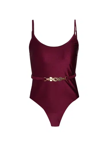 Zimmermann Women's Awaken Belted One-Piece Swimsuit - Burgundy - Size 2 | Thumbnail 1 Zimmermann Women's Awaken Belted One-Piece Swimsuit - Burgundy - Size 2 | Thumbnail 1