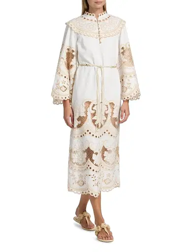 Zimmermann Women's Wanderlust Eyelet-Embroidered Shift Midi-Dress - | Thumbnail 2 Zimmermann Women's Wanderlust Eyelet-Embroidered Shift Midi-Dress - | Thumbnail 2