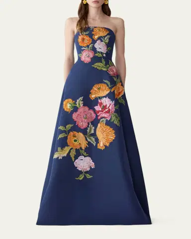 Carolina Herrera Strapless Floral Embroidered A-Line Gown | Thumbnail 2 Carolina Herrera Strapless Floral Embroidered A-Line Gown | Thumbnail 2