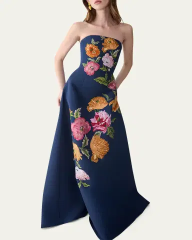 Carolina Herrera Strapless Floral Embroidered A-Line Gown | Thumbnail 4 Carolina Herrera Strapless Floral Embroidered A-Line Gown | Thumbnail 4