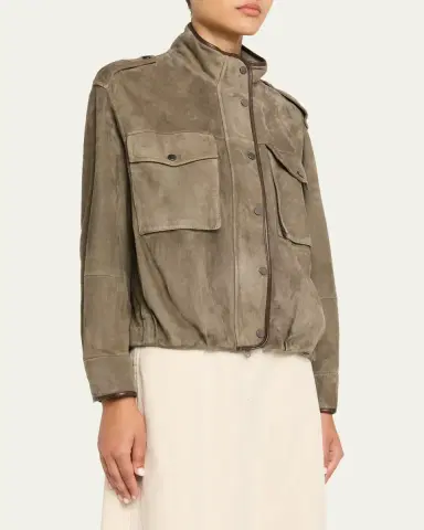 Brunello Cucinelli Couture Suede Utility Jacket With Contrast Leather Piping | Thumbnail 4 Brunello Cucinelli Couture Suede Utility Jacket With Contrast Leather Piping | Thumbnail 4
