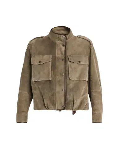 Brunello Cucinelli Couture Suede Utility Jacket With Contrast Leather Piping | Thumbnail 1 Brunello Cucinelli Couture Suede Utility Jacket With Contrast Leather Piping | Thumbnail 1