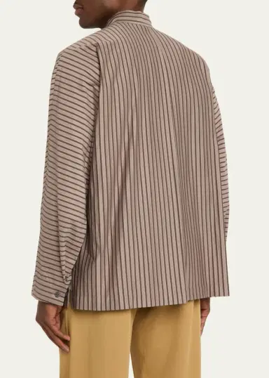 Homme Plisse Issey Miyake Men's Stripe Band Collar Button-Down Shirt | Thumbnail 3 Homme Plisse Issey Miyake Men's Stripe Band Collar Button-Down Shirt | Thumbnail 3