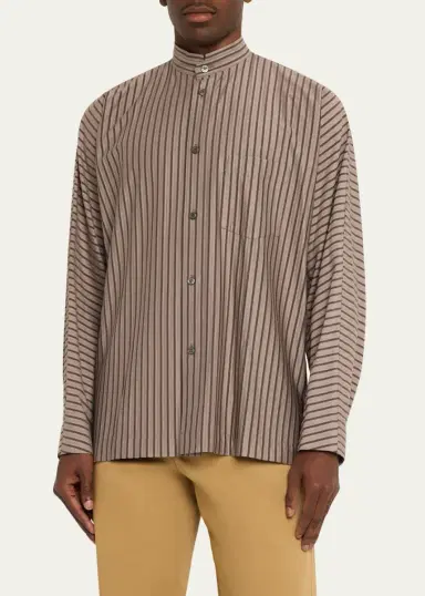Homme Plisse Issey Miyake Men's Stripe Band Collar Button-Down Shirt | Thumbnail 4 Homme Plisse Issey Miyake Men's Stripe Band Collar Button-Down Shirt | Thumbnail 4