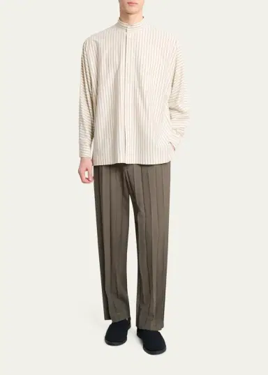 Homme Plisse Issey Miyake Men's Stripe Band Collar Button-Down Shirt | Thumbnail 6 Homme Plisse Issey Miyake Men's Stripe Band Collar Button-Down Shirt | Thumbnail 6