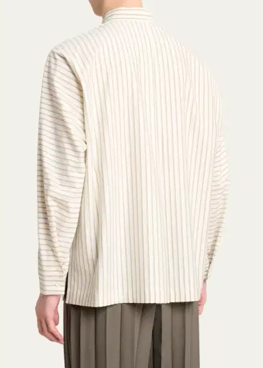 Homme Plisse Issey Miyake Men's Stripe Band Collar Button-Down Shirt | Thumbnail 7 Homme Plisse Issey Miyake Men's Stripe Band Collar Button-Down Shirt | Thumbnail 7