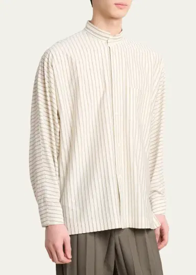 Homme Plisse Issey Miyake Men's Stripe Band Collar Button-Down Shirt | Thumbnail 8 Homme Plisse Issey Miyake Men's Stripe Band Collar Button-Down Shirt | Thumbnail 8