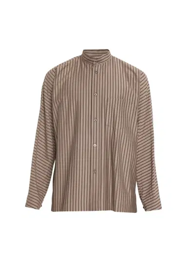 Homme Plisse Issey Miyake Men's Stripe Band Collar Button-Down Shirt | Thumbnail 1 Homme Plisse Issey Miyake Men's Stripe Band Collar Button-Down Shirt | Thumbnail 1