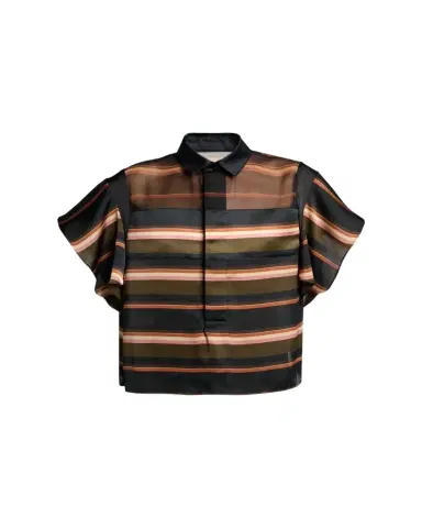 Sacai Striped Satin Flutter-Sleeve Blouse | Thumbnail 1 Sacai Striped Satin Flutter-Sleeve Blouse | Thumbnail 1