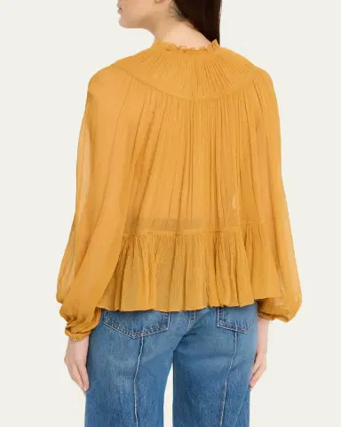 Ulla Johnson Leandra Pleated Silk Chiffon Blouse | Thumbnail 3 Ulla Johnson Leandra Pleated Silk Chiffon Blouse | Thumbnail 3