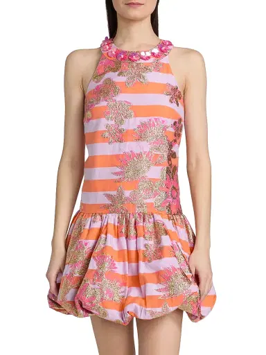 Lilly Pulitzer Women's Ashlynn Stripe Jacquard Minidress - Papaya Metallic Floral | Thumbnail 3 Lilly Pulitzer Women's Ashlynn Stripe Jacquard Minidress - Papaya Metallic Floral | Thumbnail 3
