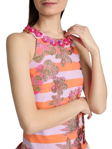 Lilly Pulitzer Women's Ashlynn Stripe Jacquard Minidress - Papaya Metallic Floral | Thumbnail 6 Lilly Pulitzer Women's Ashlynn Stripe Jacquard Minidress - Papaya Metallic Floral | Thumbnail 6