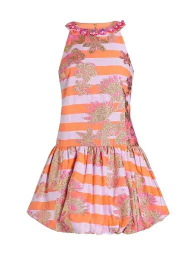 Lilly Pulitzer Women's Ashlynn Stripe Jacquard Minidress - Papaya Metallic Floral | Thumbnail 1 Lilly Pulitzer Women's Ashlynn Stripe Jacquard Minidress - Papaya Metallic Floral | Thumbnail 1