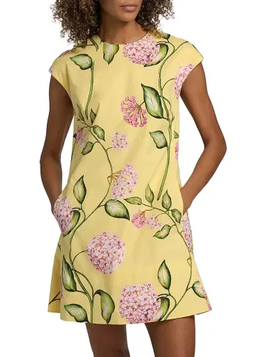 Oscar de la Renta Women's Porcelain Flowers Cotton Day Dress - Pink Butter | Thumbnail 3 Oscar de la Renta Women's Porcelain Flowers Cotton Day Dress - Pink Butter | Thumbnail 3