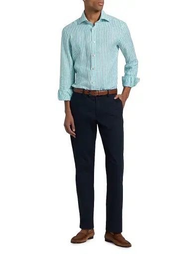 Kiton Men's Bengal Striped Linen Button-Front Shirt | Thumbnail 2 Kiton Men's Bengal Striped Linen Button-Front Shirt | Thumbnail 2