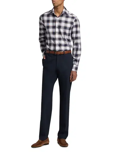 Kiton Men's Bold Plaid Cotton Shirt - Brown | Thumbnail 2 Kiton Men's Bold Plaid Cotton Shirt - Brown | Thumbnail 2