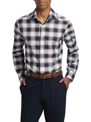 Kiton Men's Bold Plaid Cotton Shirt - Brown | Thumbnail 3 Kiton Men's Bold Plaid Cotton Shirt - Brown | Thumbnail 3