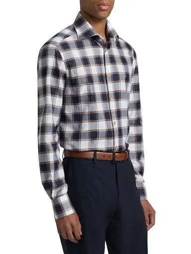 Kiton Men's Bold Plaid Cotton Shirt - Brown | Thumbnail 4 Kiton Men's Bold Plaid Cotton Shirt - Brown | Thumbnail 4