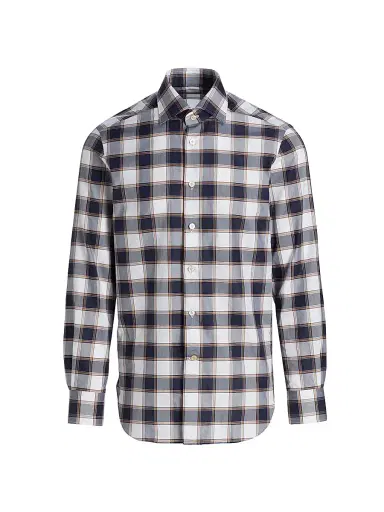 Kiton Men's Bold Plaid Cotton Shirt - Brown | Thumbnail 1 Kiton Men's Bold Plaid Cotton Shirt - Brown | Thumbnail 1