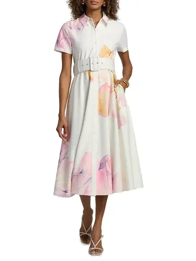 Toccin Women's Jean Short-Sleeve Shirtdress - Watercolor Floral | Thumbnail 2 Toccin Women's Jean Short-Sleeve Shirtdress - Watercolor Floral | Thumbnail 2