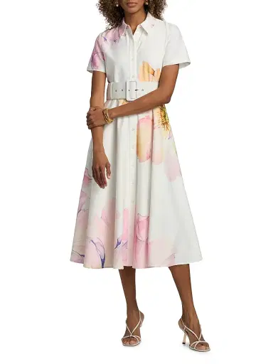 Toccin Women's Jean Short-Sleeve Shirtdress - Watercolor Floral | Thumbnail 3 Toccin Women's Jean Short-Sleeve Shirtdress - Watercolor Floral | Thumbnail 3