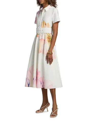 Toccin Women's Jean Short-Sleeve Shirtdress - Watercolor Floral | Thumbnail 4 Toccin Women's Jean Short-Sleeve Shirtdress - Watercolor Floral | Thumbnail 4