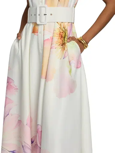 Toccin Women's Jean Short-Sleeve Shirtdress - Watercolor Floral | Thumbnail 6 Toccin Women's Jean Short-Sleeve Shirtdress - Watercolor Floral | Thumbnail 6