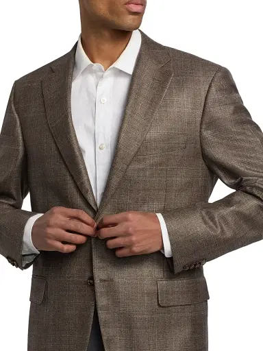 Canali Men's Siena Tonal Plaid Silk-Cashmere Sport Coat - Light Brown - Size 42 | Thumbnail 6 Canali Men's Siena Tonal Plaid Silk-Cashmere Sport Coat - Light Brown - Size 42 | Thumbnail 6