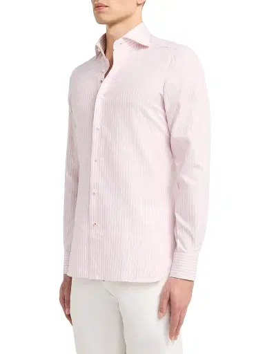Isaia Men's Faded Bengal Stripe Cotton Shirt - White Pink | Thumbnail 4 Isaia Men's Faded Bengal Stripe Cotton Shirt - White Pink | Thumbnail 4