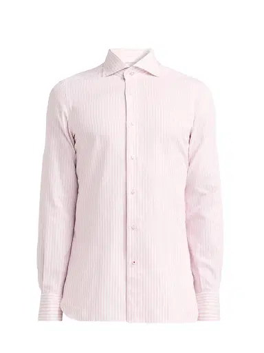 Isaia Men's Faded Bengal Stripe Cotton Shirt - White Pink | Thumbnail 1 Isaia Men's Faded Bengal Stripe Cotton Shirt - White Pink | Thumbnail 1