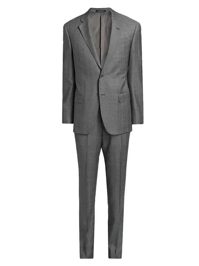 Men's Double-Windowpane Plaid Wool Suit - Black White Check Men's Double-Windowpane Plaid Wool Suit - Black White Check