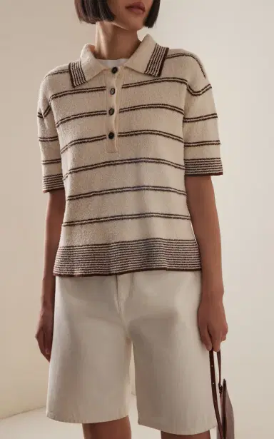 Róhe Striped Cotton-Blend Terry Cloth Polo Shirt | Thumbnail 3 Róhe Striped Cotton-Blend Terry Cloth Polo Shirt | Thumbnail 3