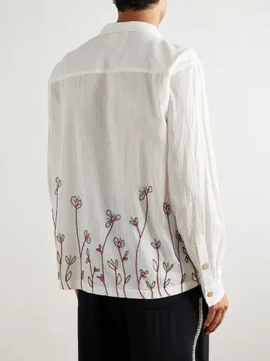 Kartik Research Camp-Collar Bead-Embellished Striped Cotton-Voile Shirt - Men | Thumbnail 3 Kartik Research Camp-Collar Bead-Embellished Striped Cotton-Voile Shirt - Men | Thumbnail 3