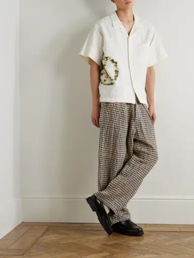Story Mfg. Greetings Oversized Camp-Collar Appliquéd Organic Cotton Shirt - Men | Thumbnail 2 Story Mfg. Greetings Oversized Camp-Collar Appliquéd Organic Cotton Shirt - Men | Thumbnail 2